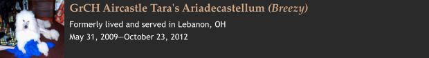 GrCH Aircastle Tara's Ariadecastellum (Breezy) Formerly lived and served in Lebanon, OH May 31, 2009—October 23, 2012